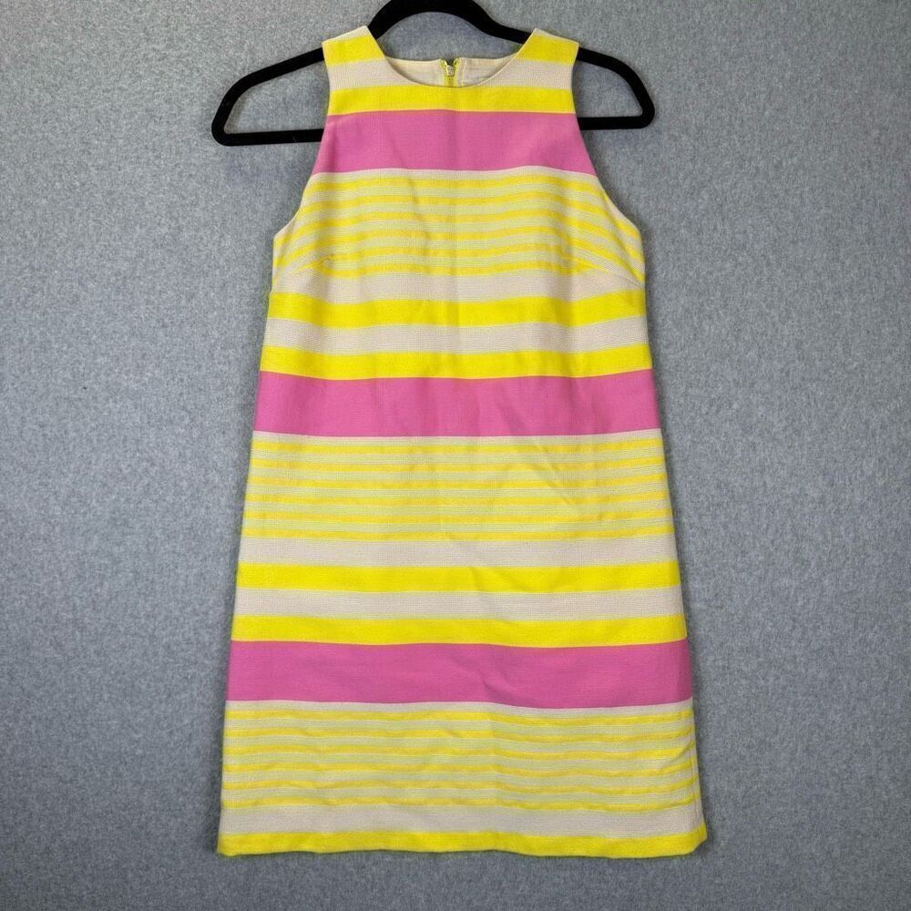 Ann Taylor Loft Womens Size 0P Sleeveless Mini Sheath Dress Pink Yellow Stripe